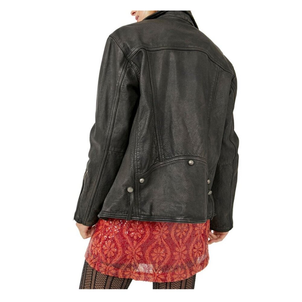 Free People Black Leather Moto Jacket - Picture 4 of 15